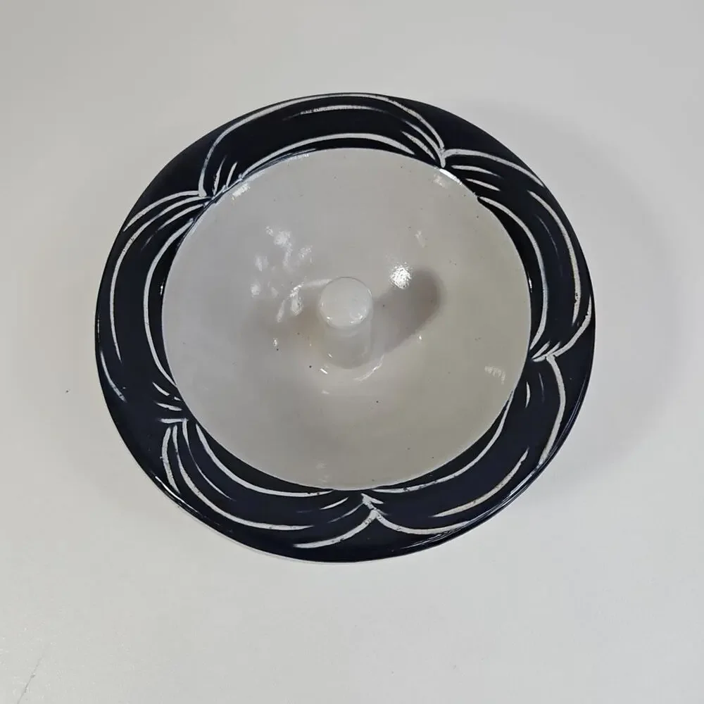 Original Apple Baker Pottery Baking Dish Blue Cream Round 6.25 In Diameter‎